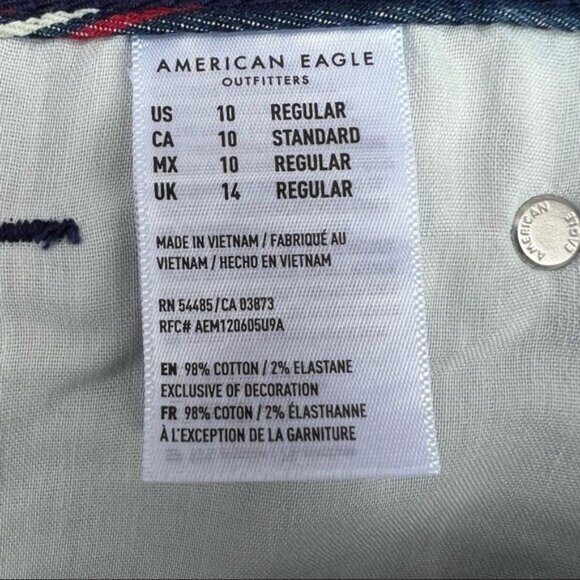 American Eagle Women's Mini Skirt Sz 10R Stretch Hi-Rise Raw Hem Stripe Blue Red - Picture 11 of 14